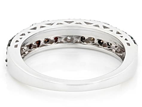 Multi-Color And White Diamond Rhodium Over Sterling Silver Band Ring 0.50ctw