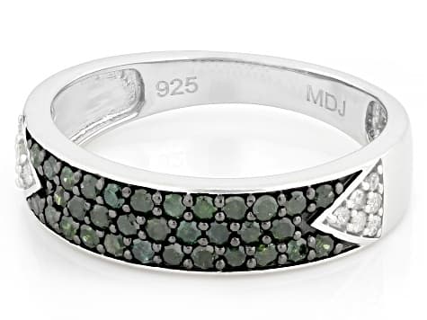 Green And White Diamond Rhodium Over Sterling Silver Band Ring 0.50ctw