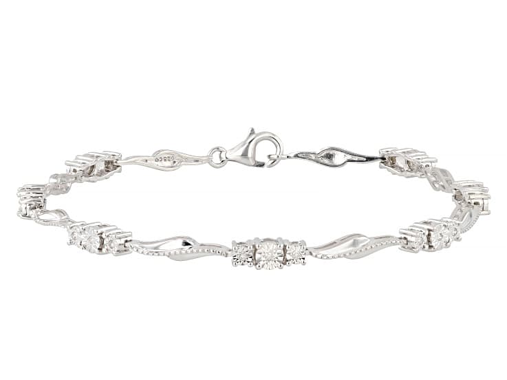 White Diamond Rhodium Over Sterling Silver Tennis Bracelet 0.10ctw