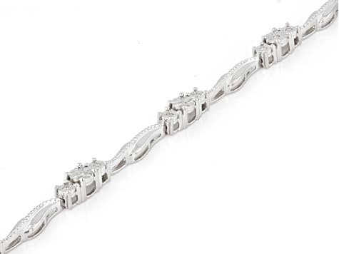 White Diamond Rhodium Over Sterling Silver Tennis Bracelet 0.10ctw