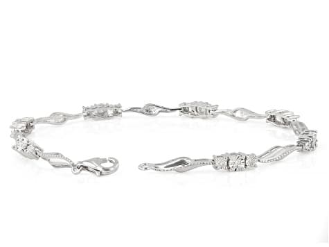 White Diamond Rhodium Over Sterling Silver Tennis Bracelet 0.10ctw
