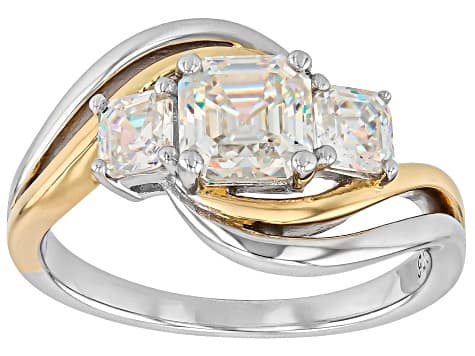 White Strontium Titanate Rhodium Over Sterling Silver Two-Tone Ring 2.29ctw
