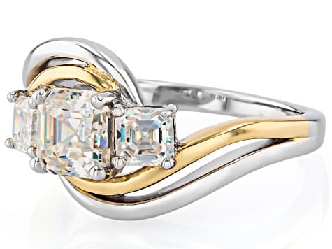 White Strontium Titanate Rhodium Over Sterling Silver Two-Tone Ring 2.29ctw