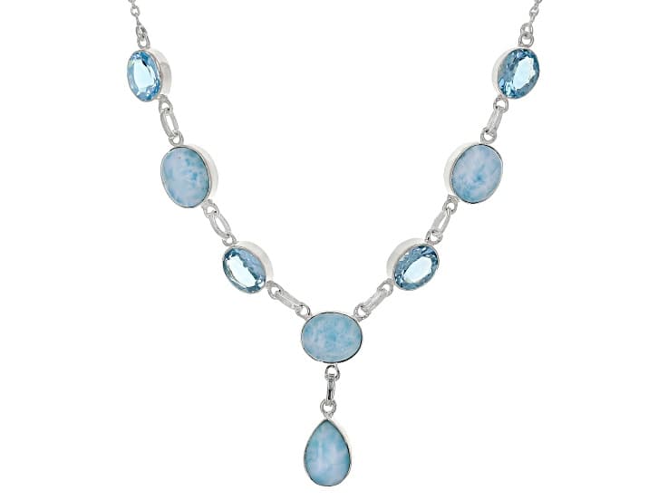 Blue Larimar Sterling Silver Necklace 24.00ctw