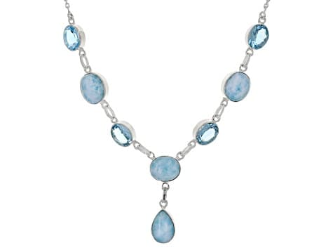 Blue Larimar Sterling Silver Necklace 24.00ctw