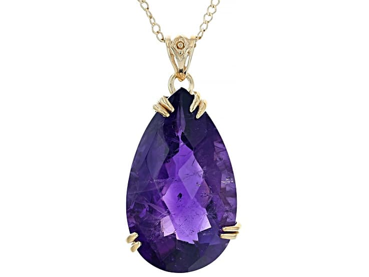 Purple African Amethyst 18k Yellow Gold Over Sterling Silver Pendant with 18" Chain