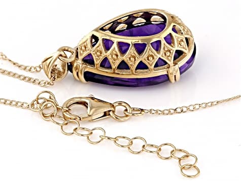 Purple African Amethyst 18k Yellow Gold Over Sterling Silver Pendant with 18" Chain