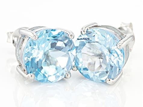 Sky Blue Topaz Rhodium Over Silver Stud Earrings 9.00ctw