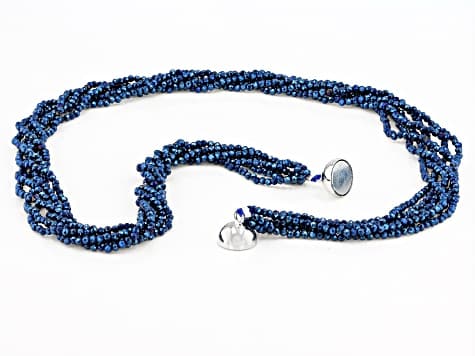 Cobalt Blue Color Spinel Rhodium Over Silver Multi Strand Beaded Necklace