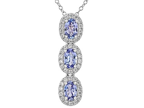Blue Tanzanite Rhodium Over Sterling Silver Pendant with 18" Chain 1.60ctw