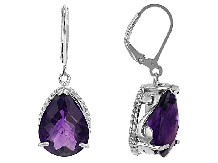 Purple African Amethyst Rhodium Over Silver Dangle Earrings 13.00ctw