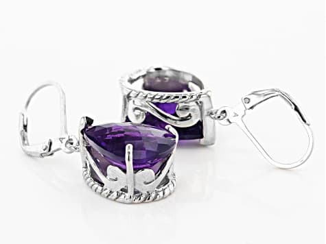 Purple African Amethyst Rhodium Over Silver Dangle Earrings 13.00ctw