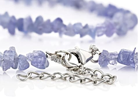 Blue Tanzanite Free-form Rhodium Over Silver Necklace