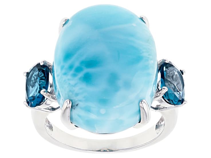 Blue Larimar Rhodium Over Sterling Silver Ring 1.50ctw