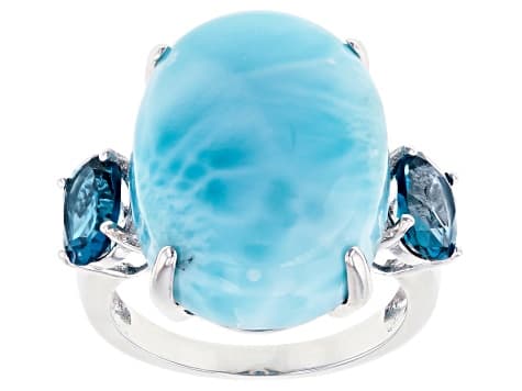 Blue Larimar Rhodium Over Sterling Silver Ring 1.50ctw