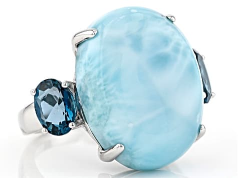 Blue Larimar Rhodium Over Sterling Silver Ring 1.50ctw