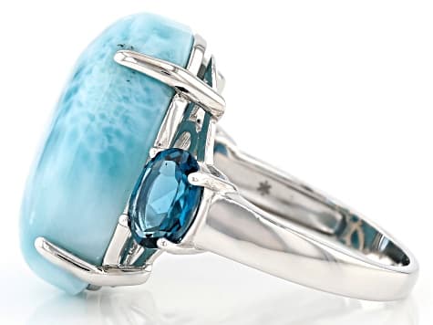 Blue Larimar Rhodium Over Sterling Silver Ring 1.50ctw