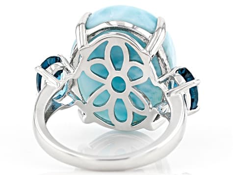 Blue Larimar Rhodium Over Sterling Silver Ring 1.50ctw