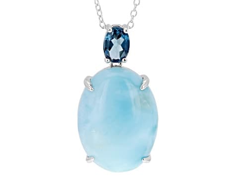 Blue Larimar Rhodium Over Sterling Silver Pendant with Chain 0.89ctw