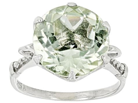 Green Prasiolite Rhodium Over Sterling Silver Ring 4.50ct