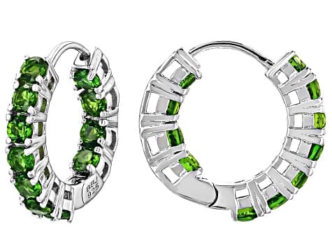 Chrome Diopside Rhodium Over Sterling Silver Huggie Earring 1.62ctw
