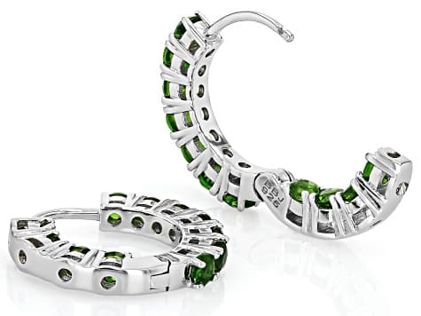 Chrome Diopside Rhodium Over Sterling Silver Huggie Earring 1.62ctw