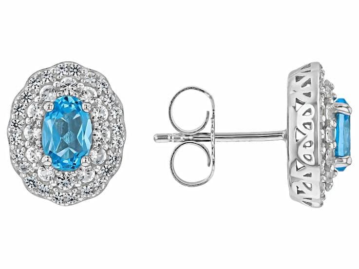 Swiss Blue Topaz Rhodium Over Sterling Silver Earrings 1.38ctw