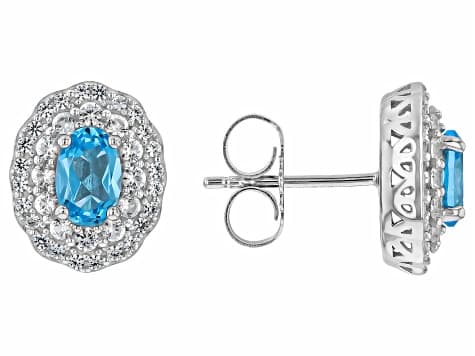 Swiss Blue Topaz Rhodium Over Sterling Silver Earrings 1.38ctw