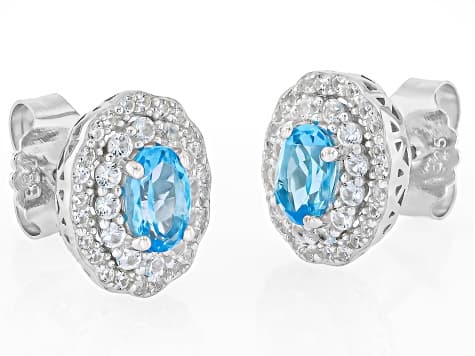 Swiss Blue Topaz Rhodium Over Sterling Silver Earrings 1.38ctw