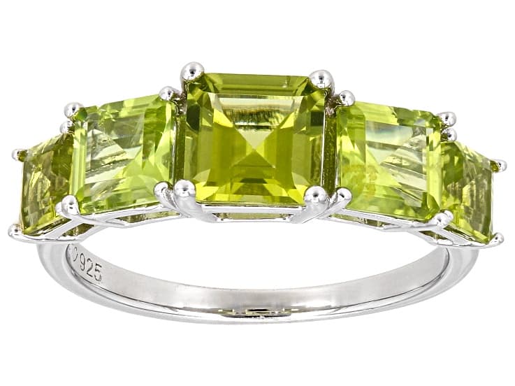 Green Peridot Rhodium Over Sterling Silver Ring 2.70ctw