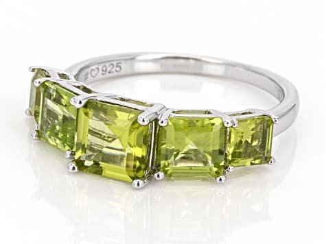 Green Peridot Rhodium Over Sterling Silver Ring 2.70ctw