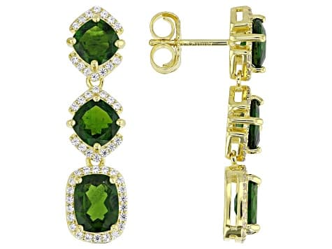 Green Chrome Diopside 18k Yellow Gold Over Sterling Silver Earrings 6.10ctw