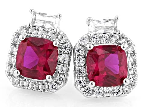 Red Lab Created Ruby Rhodium Over Sterling Silver Earrings 2.81ctw