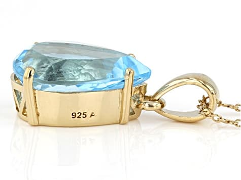 Swiss Blue Topaz 18k Yellow Gold Over Silver Pendant With Chain 11.50ctw