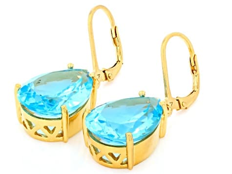 Swiss Blue Topaz 18k Yellow Gold Over Silver Earrings 19.80ctw
