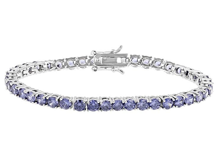 Blue Cubic Zirconia Rhodium Plated Ottone Tennis Bracelet 18.06ctw