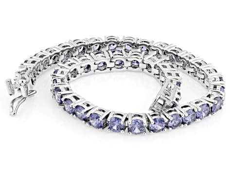 Blue Cubic Zirconia Rhodium Plated Ottone Tennis Bracelet 18.06ctw