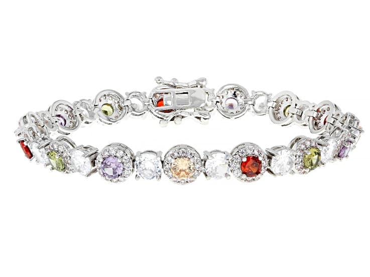 Multi-color Cubic Zirconia Rhodium Plated Tennis Bracelet 20.64ctw
