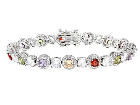 Multi-color Cubic Zirconia Rhodium Plated Tennis Bracelet 20.64ctw