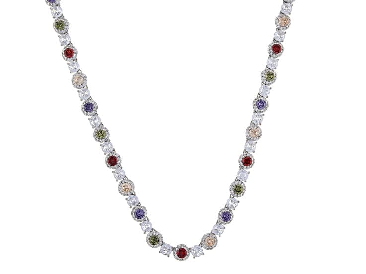 Multi-color Cubic Zirconia Rhodium Plated Tennis Necklace 53.00ctw