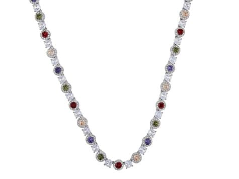 Multi-color Cubic Zirconia Rhodium Plated Tennis Necklace 53.00ctw