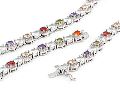 Multi-color Cubic Zirconia Rhodium Plated Tennis Necklace 53.00ctw