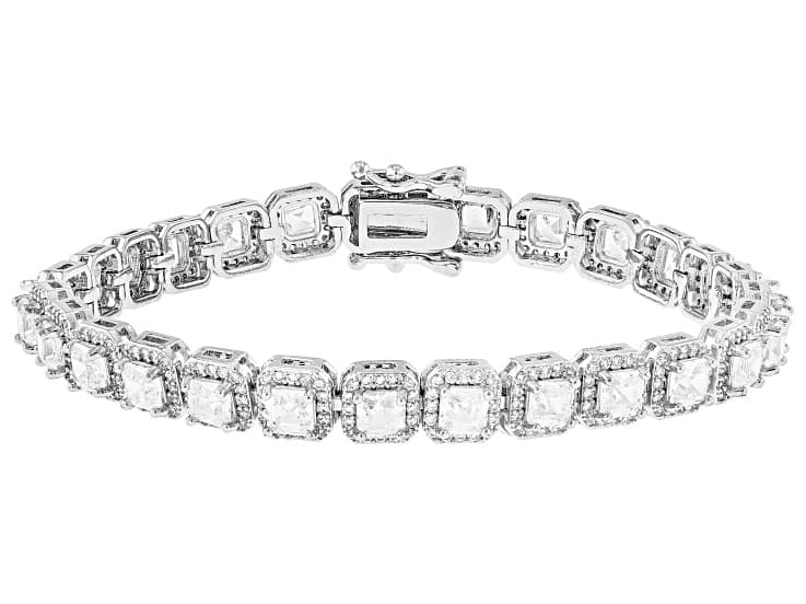 White Cubic Zirconia Rhodium Plated Asscher Cut Tennis Bracelet 23.43ctw