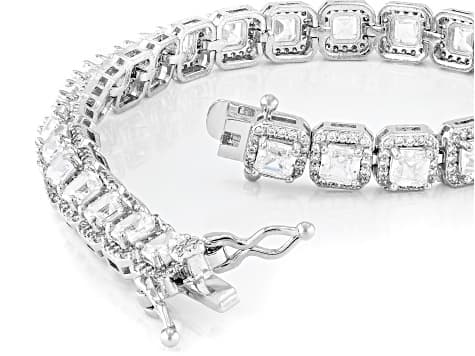 White Cubic Zirconia Rhodium Plated Asscher Cut Tennis Bracelet 23.43ctw