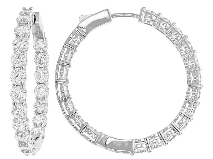 White Cubic Zirconia Rhodium Over Brass Hoops 15.00ctw