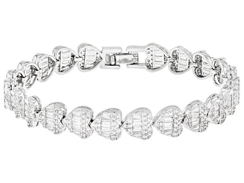 White Cubic Zirconia Rhodium Plated Heart Tennis Bracelet 22.48ctw