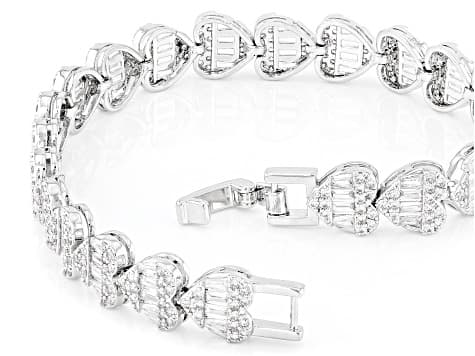 White Cubic Zirconia Rhodium Plated Heart Tennis Bracelet 22.48ctw