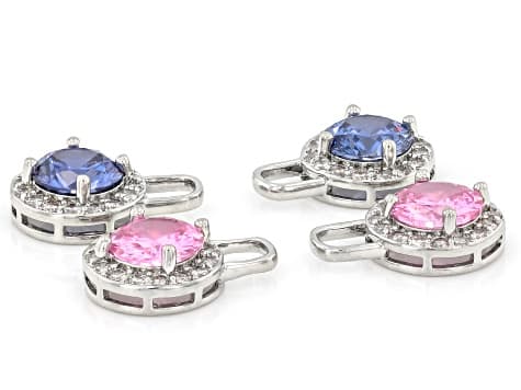 Blue, Pink, and White Cubic Zirconia Rhodium Plated Interchangeable Earring Set 14.29ctw