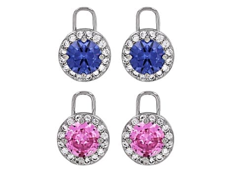 Blue, Pink, and White Cubic Zirconia Rhodium Plated Interchangeable Earring Set 14.29ctw