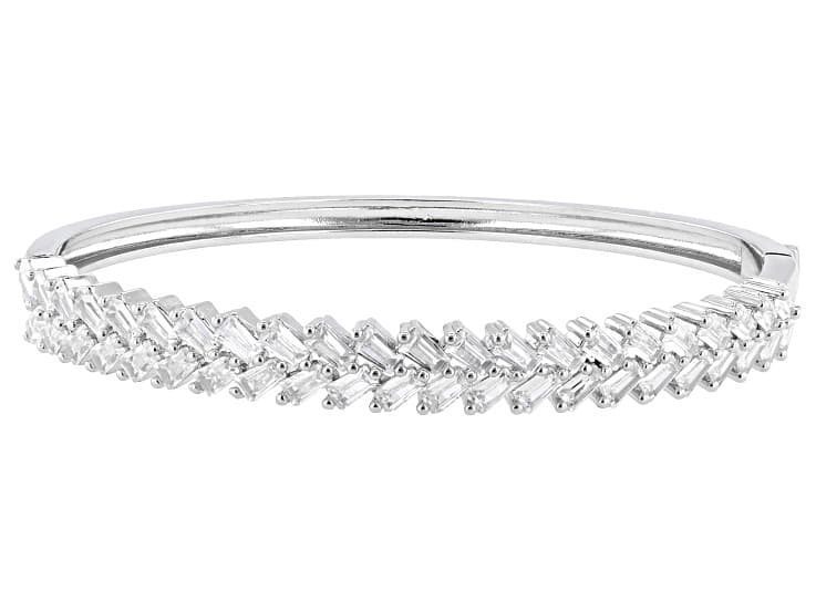 White Cubic Zirconia Rhodium Plated Bangle Bracelet 7.57ctw